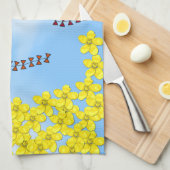 Mosterdbloemen en vliegers en wolken theedoek (Quarter Fold)