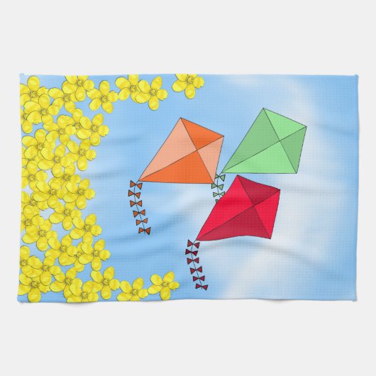 Mosterdbloemen en vliegers en wolken theedoek (Horizontaal)