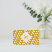 Mosterdgeel 70s Retro Leaf Monogram Initiaal Visitekaartje (Staand voorkant)