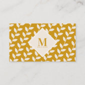 Mosterdgeel 70s Retro Leaf Monogram Initiaal Visitekaartje (Voorkant)
