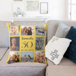 Mosterdgeel aangepaste fotocollage verjaardag kussen<br><div class="desc">Een uniek cadeau voor een 21e verjaardag,  het vieren van haar leven met een collage van 8 van uw eigen foto's,  afbeeldingen. Personaliseer en voeg haar naam,  leeftijd en datum toe. Mosterdgele achtergrondkleur,  grijze tekst. De naam is geschreven met een modern handschrift.</div>