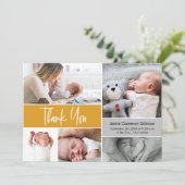 Mosterdgeel aangepaste foto's Baby shower Bedankkaart (Staand voorkant)