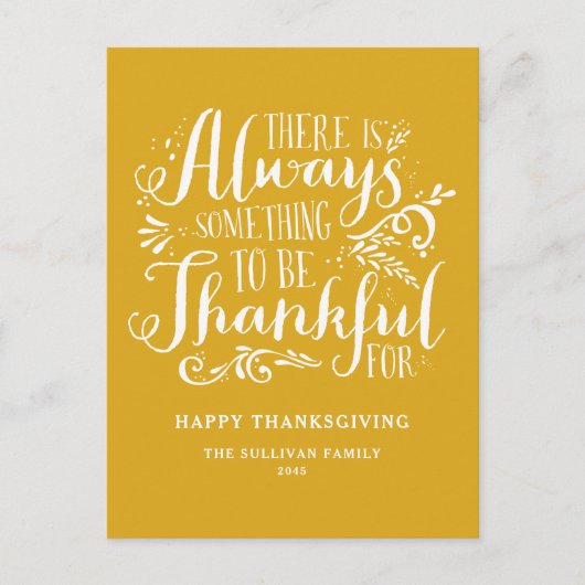 Mosterdgeel altijd dankbaar citaat Thanksgiving Feestdagenkaart (Voorkant)