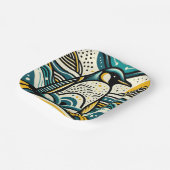 Mosterdgeel Blauwgroen Blauwe Pinguïn in Abstracte Papieren Bordje (Gebogen)