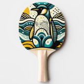 Mosterdgeel Blauwgroen Blauwe Pinguïn in Abstracte Tafeltennisbatje (Achterkant)