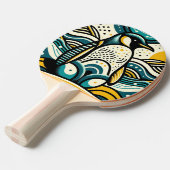 Mosterdgeel Blauwgroen Blauwe Pinguïn in Abstracte Tafeltennisbatje (Voorkant Gekanteld)