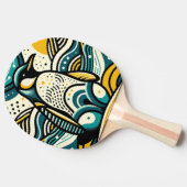 Mosterdgeel Blauwgroen Blauwe Pinguïn in Abstracte Tafeltennisbatje (Zijkant)