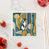 Mosterdgeel Blauwgroen Blauwe Pinguïn in Retro Geo Servet (Insitu)