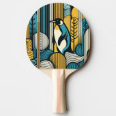 Mosterdgeel Blauwgroen Blauwe Pinguïn in Retro Geo Tafeltennisbatje (Achterkant)