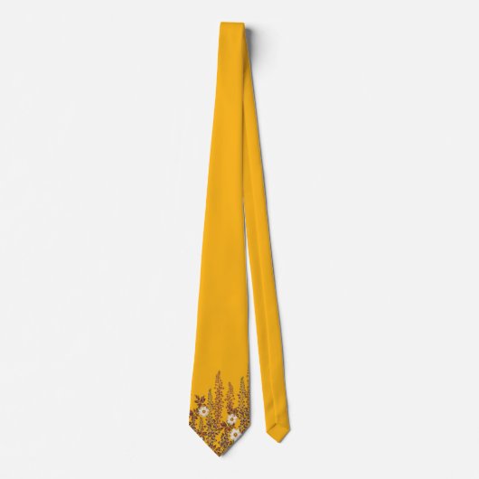 Mosterdgeel bloemmotief in vintage-stijl stropdas (Voorkant)