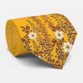 Mosterdgeel bloemmotief in vintage-stijl stropdas (Opgerold)