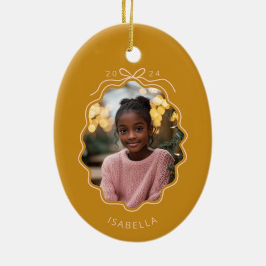 Mosterdgeel Blush Pink Simple Bow Ornament (Achterkant)