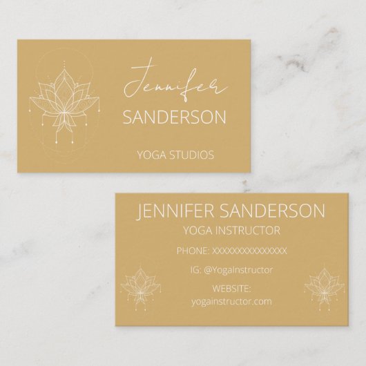 Mosterdgeel Boho Bloemen Lotus Yoga Visitekaartje (Voorkant / Achterkant)