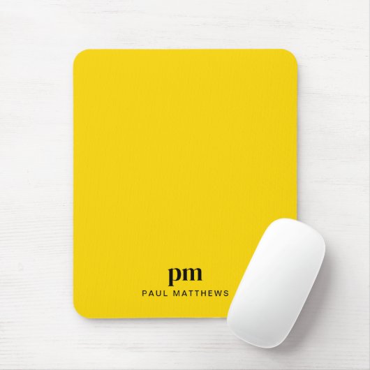 Mosterdgeel Eenvoudig Minimaal Monogram en Naam Muismat (Met muis)