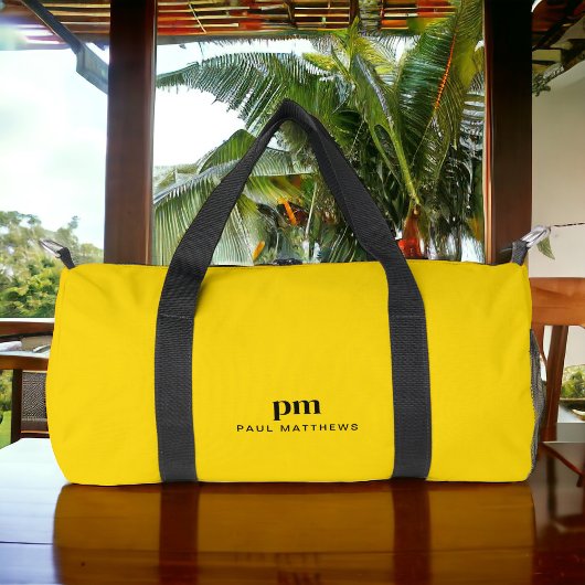 Mosterdgeel Eenvoudig Minimaal Monogram en Naam Plunjezak