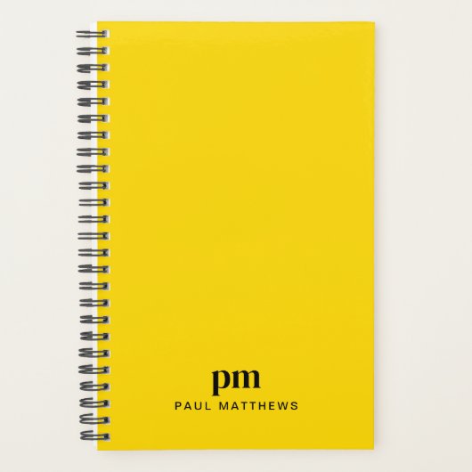 Mosterdgeel Eenvoudig Monogram Initialen en Naam Planner (Voorkant)