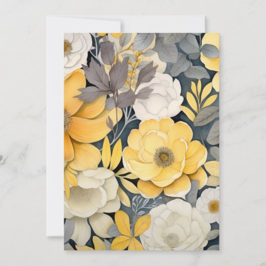 Mosterdgeel en lichtgrijs bloemenbruiloft kaart (Achterkant)