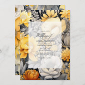 Mosterdgeel en lichtgrijs bloemenbruiloft kaart (Voorkant / Achterkant)