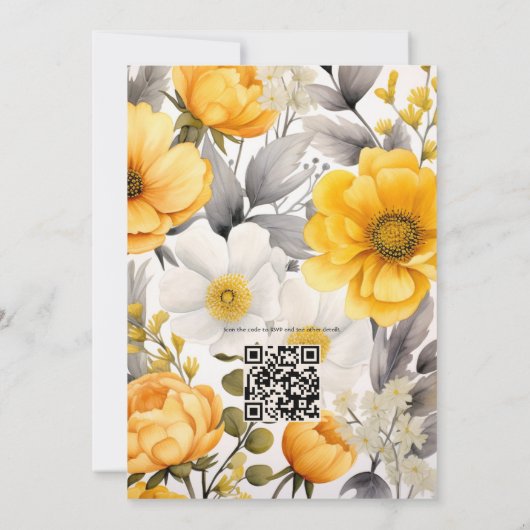 Mosterdgeel en lichtgrijs bloemenbruiloft kaart (Achterkant)
