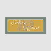 Mosterdgeel en salie groen handgeschreven monogram naamplaatje (Voorkant)