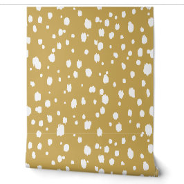 Mosterdgeel en witte abstracte stippen behang