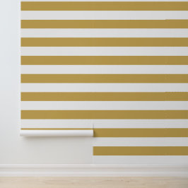 Mosterdgeel en witte brede horizontale strepen behang