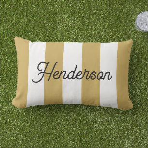 Mosterdgeel en Witte Cabana Streep Monogram Buitenkussen