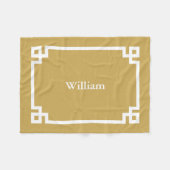 Mosterdgeel en Witte Griekse Sleutel Monogram Fleece Deken (Voorkant (Horizontaal))