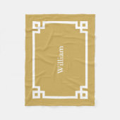 Mosterdgeel en Witte Griekse Sleutel Monogram Fleece Deken (Voorkant)
