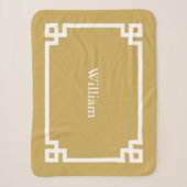 Mosterdgeel en Witte Griekse Sleutel Monogram Sherpa Deken (Voorkant)