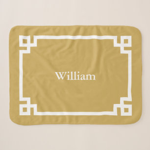 Mosterdgeel en Witte Griekse Sleutel Monogram Sherpa Deken