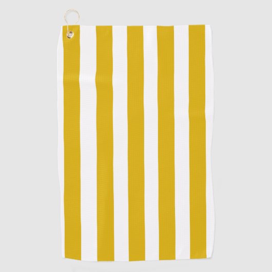 Mosterdgeel en witte verticale strepen golfhanddoek (Voorkant)