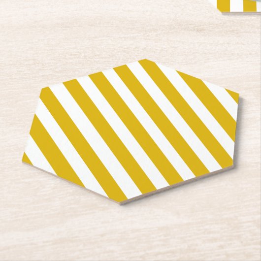 Mosterdgeel en witte verticale strepen kartonnen onderzetters (Schuin)