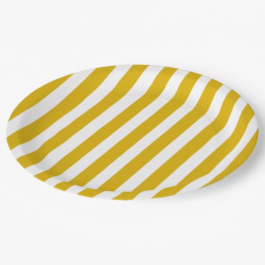 Mosterdgeel en witte verticale strepen papieren bordje (Gekanteld)