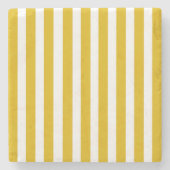 Mosterdgeel en witte verticale strepen stenen onderzetter (Voorkant)