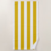 Mosterdgeel en witte verticale strepen strandlaken (Voorkant)