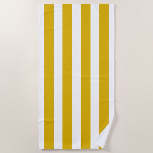 Mosterdgeel en witte verticale strepen strandlaken (Voorkant)