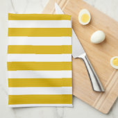 Mosterdgeel en witte verticale strepen theedoek (Quarter Fold)