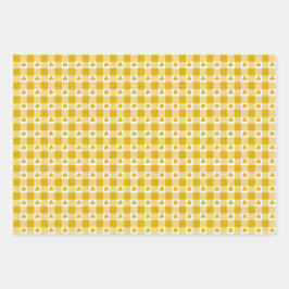 Mosterdgeel geruit Klaverblad Retro Kleur Inpakpapier Vel