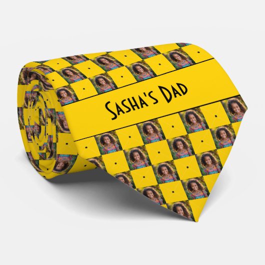 Mosterdgeel geruite foto stropdas (Opgerold)