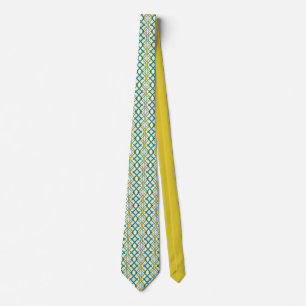 Mosterdgeel Groen Blauw Paarse Geometrische Patroo Stropdas