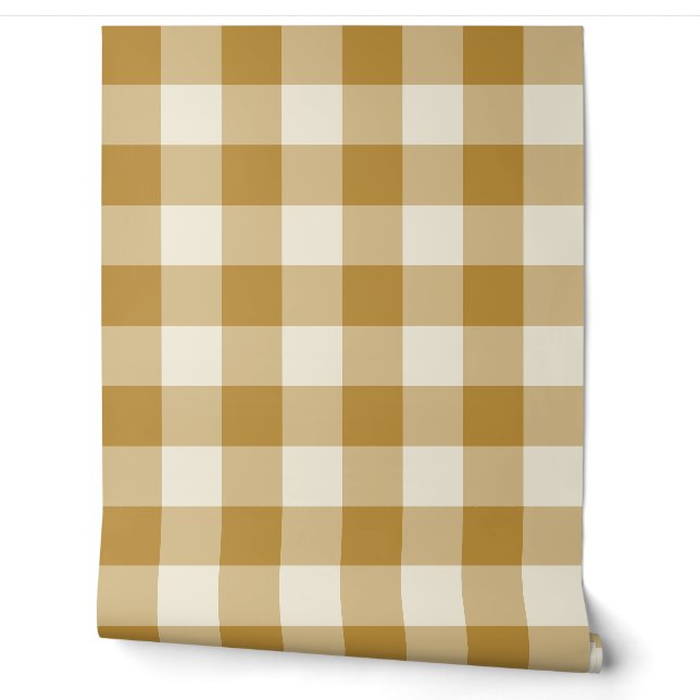 Mosterdgeel grote Buffalo geruite Gingham Behang (Afrollen)
