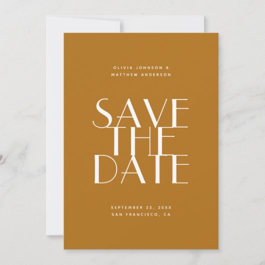 Mosterdgeel herfst moderne minimalistische bruilof save the date (Voorkant)