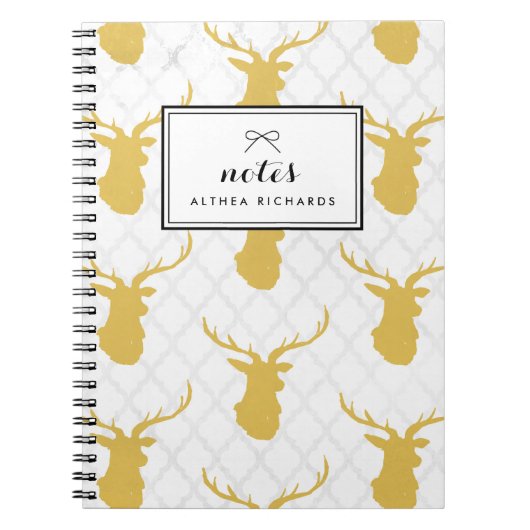 Mosterdgeel hert patroon gepersonaliseerd notitieboek (Voorkant)