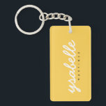 Mosterdgeel kalligrafiescript gepersonaliseerd sleutelhanger<br><div class="desc">Mosterdgeel kalligrafiescript gepersonaliseerde Sleutelhanger</div>