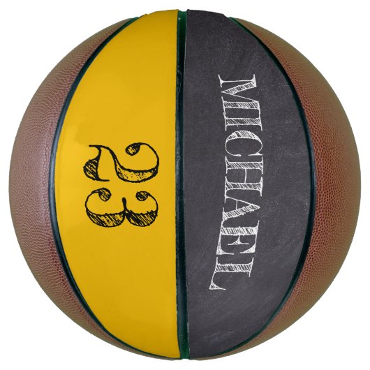 Mosterdgeel krijtbord etsen genaamd Mini Basketbal (Verticaal)