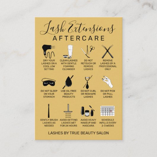 Mosterdgeel Lash Extensions Aftercare Icon Visitekaartje (Voorkant)