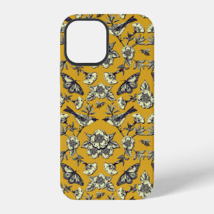 Mosterdgeel & marine vogels, vlinders & bloemen iPhone 12 hoesje