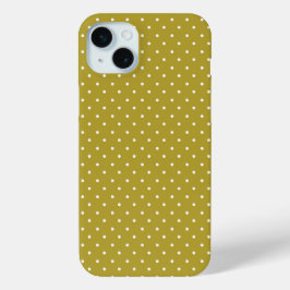 Mosterdgeel met witte stippenpatroon iPhone 15 mini hoesje