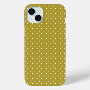 Mosterdgeel met witte stippenpatroon iPhone 15 mini hoesje